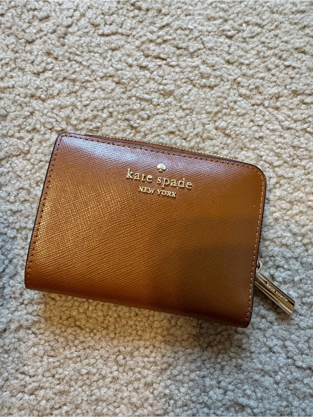 kate spade Brown Saffiano Zip Wallet with Gold Logo